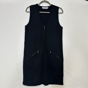 Vintage Jacqueline Ferrar Black Wool Blend Zip Front Mod Dress - Minimalist - M